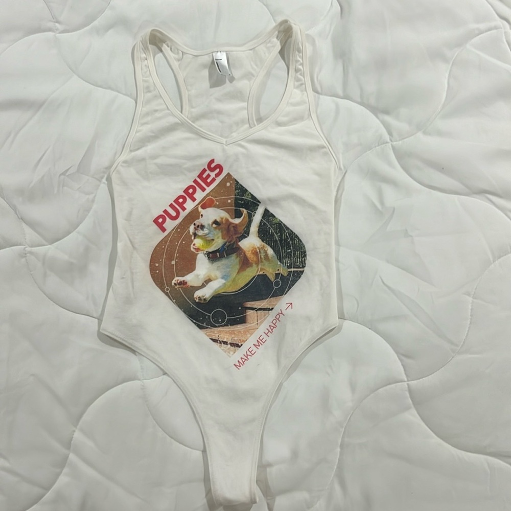 American Apparel Puppies Make Me Happy Bodysuit- Size Small- White